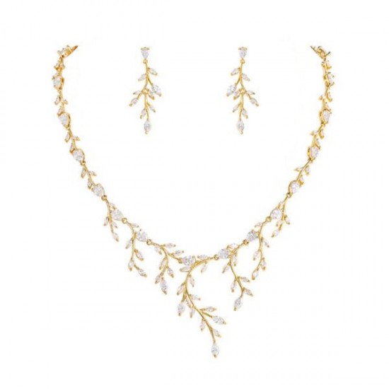 Wholesale Zircon Bridal Leaf Necklace And Earrings Wedding Set Wholesale Zircon Bridal Leaf Necklace And Earrings Wedding Set